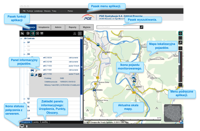 Historyczny interfejs systemu TrackSystem dla PGE Dystrybucja S.A.